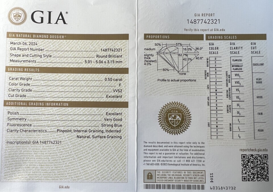 Natural diamond GIA certificate