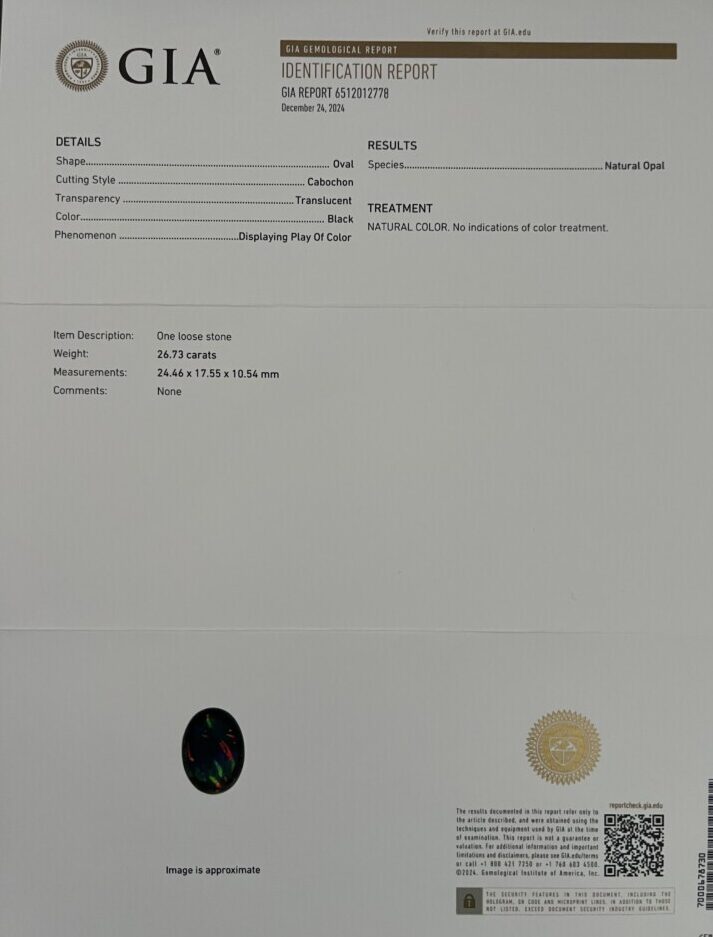 GIA certified black opal